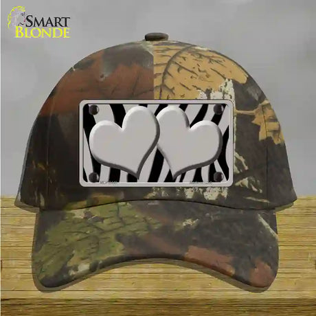 Grey Black Zebra Grey Centered Hearts Novelty License Plate Hat Cotton / Camoflauge