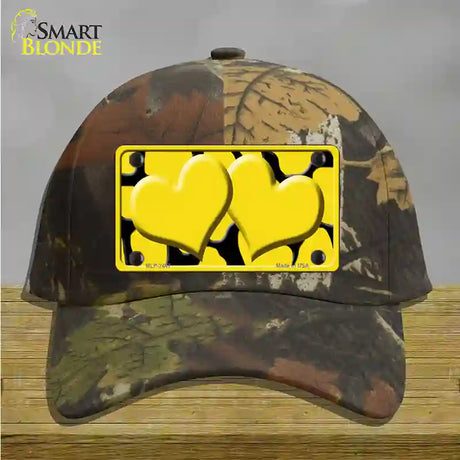 Yellow Black Giraffe Yellow Centered Hearts Novelty License Plate Hat Cotton / Camoflauge