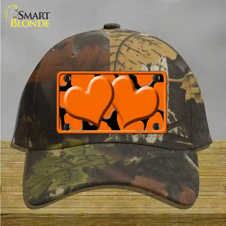 Orange Black Giraffe Orange Centered Hearts Novelty License Plate Hat Cotton / Camoflauge