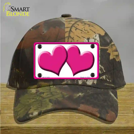 Solid Pink Centered Hearts White Novelty License Plate Hat Cotton / Camoflauge