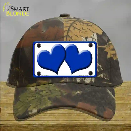 Solid Blue Centered Hearts White Novelty License Plate Hat Cotton / Camoflauge