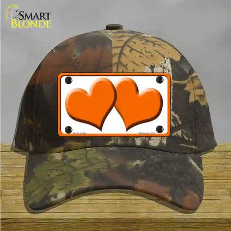 Solid Orange Centered Hearts White Novelty License Plate Hat Cotton / Camoflauge