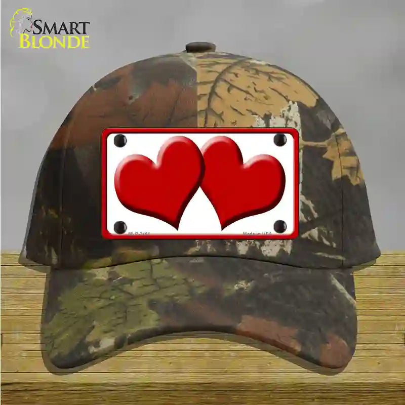 Solid Red Centered Hearts White Novelty License Plate Hat Cotton / Camoflauge