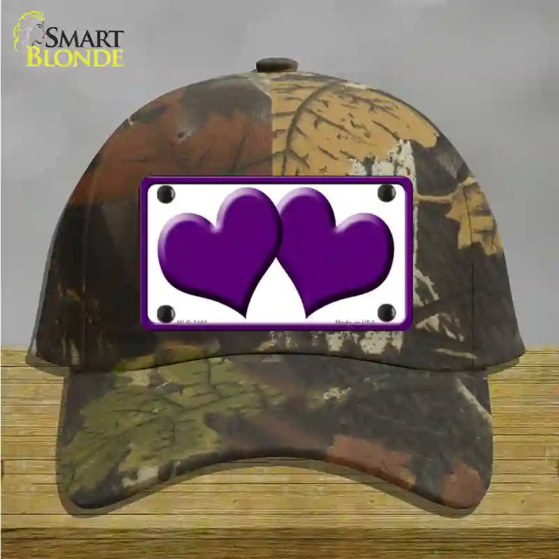 Solid Purple Centered Hearts White Novelty License Plate Hat Cotton / Camoflauge