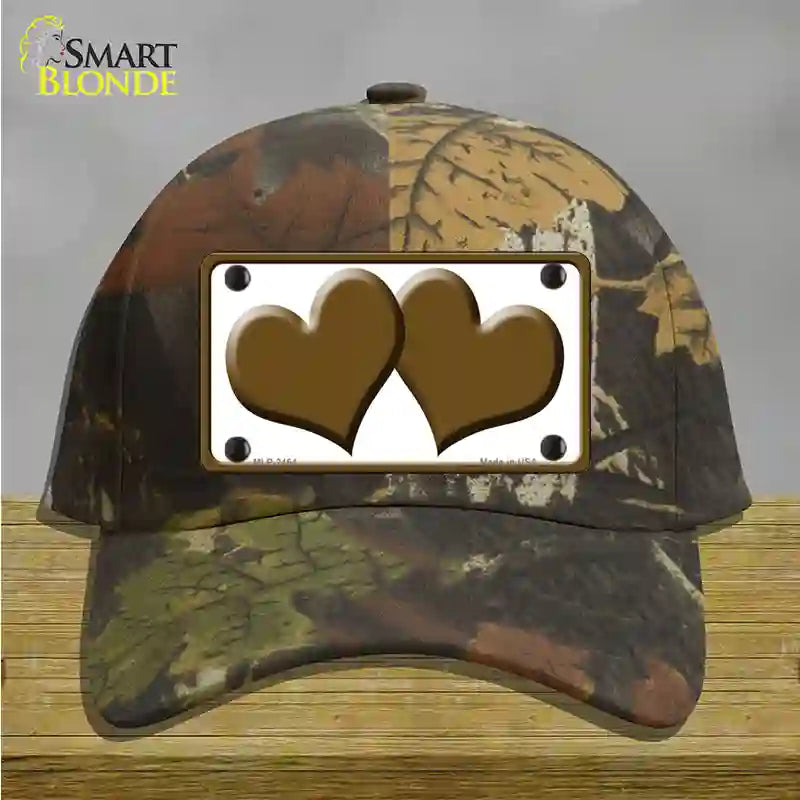 Solid Brown Centered Hearts White Novelty License Plate Hat Cotton / Camoflauge