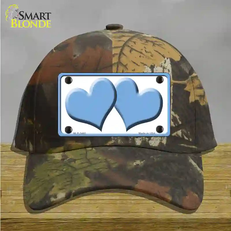 Solid Light Blue Centered Hearts White Novelty License Plate Hat Cotton / Camoflauge