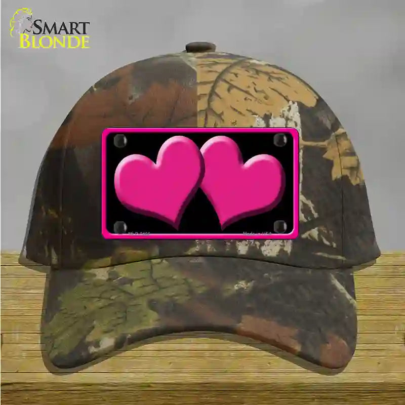 Solid Pink Centered Hearts Black Novelty License Plate Hat Cotton / Camoflauge