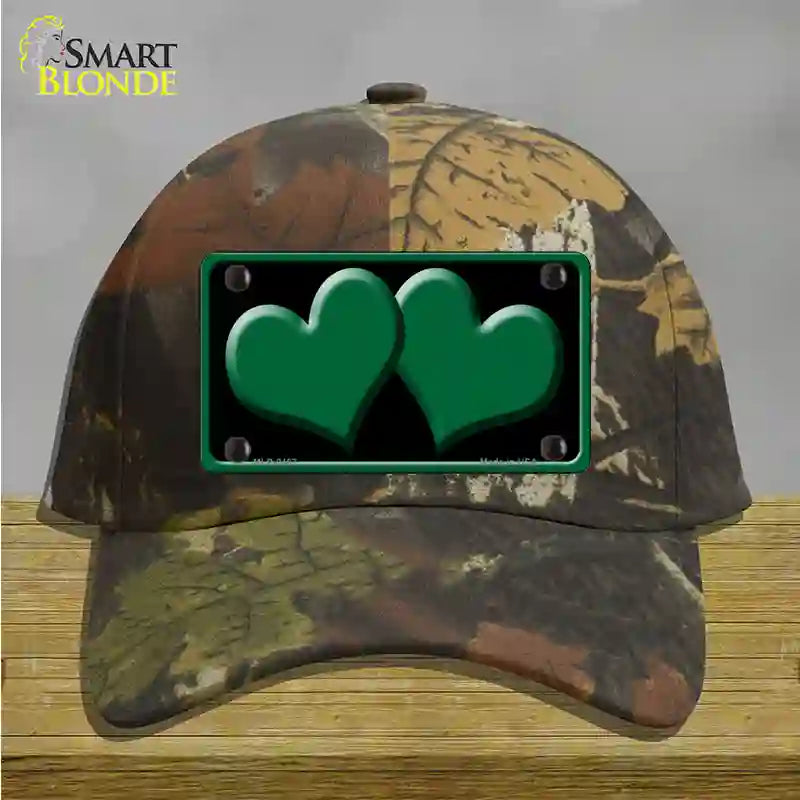 Solid Green Centered Hearts Black Novelty License Plate Hat Cotton / Camoflauge