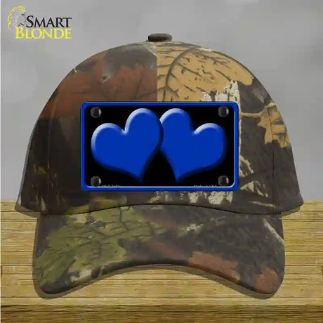 Solid Blue Centered Hearts Black Novelty License Plate Hat Cotton / Camoflauge