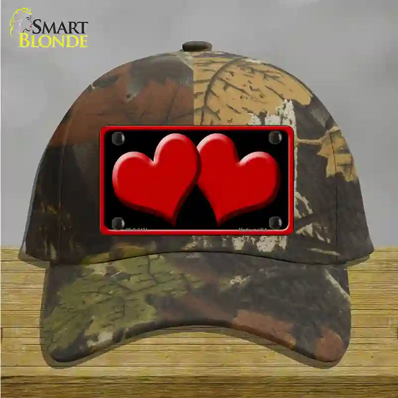 Solid Red Centered Hearts Black Novelty License Plate Hat Cotton / Camoflauge