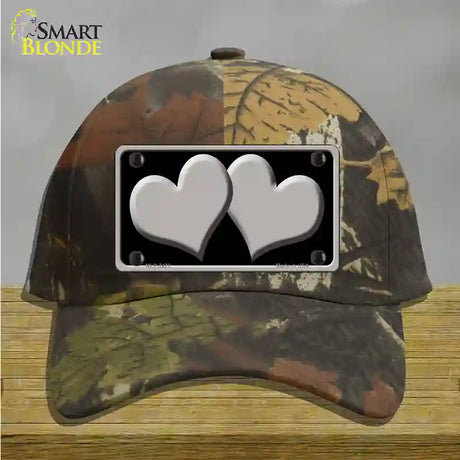 Solid Grey Centered Hearts Black Novelty License Plate Hat Cotton / Camoflauge