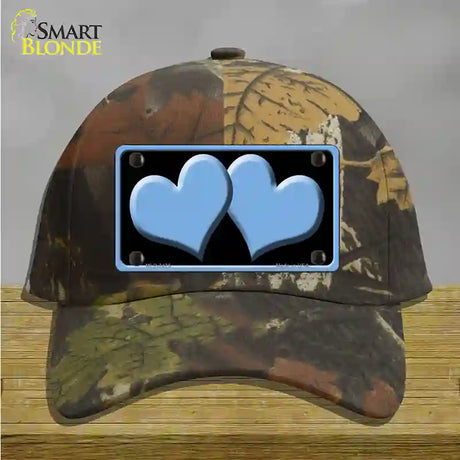 Solid Light Blue Centered Hearts Black Novelty License Plate Hat Cotton / Camoflauge