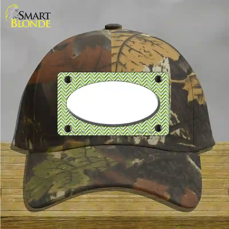 Lime Green White Chevon White Center Oval Novelty License Plate Hat Cotton / Camoflauge