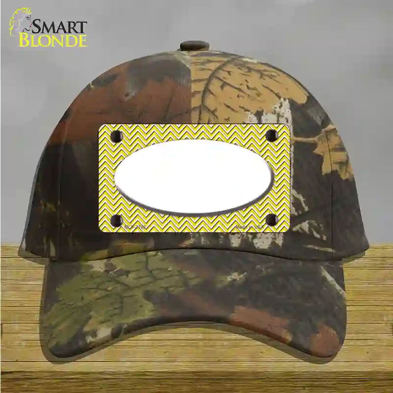 Yellow White Chevon White Center Oval Novelty License Plate Hat Cotton / Camoflauge