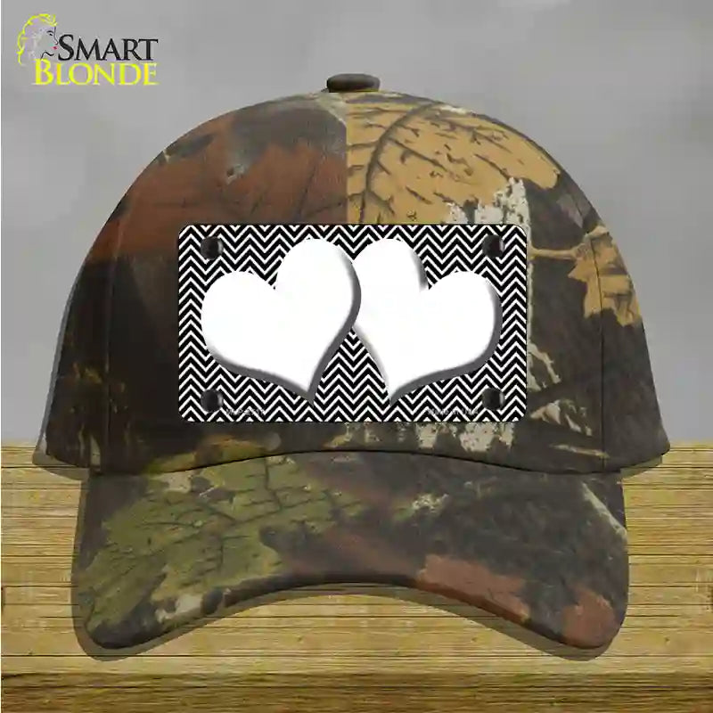 Black White Chevron White Center Hearts Novelty License Plate Hat Cotton / Camoflauge