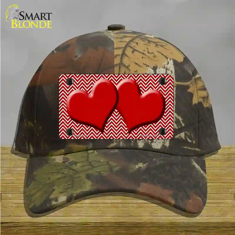 Red White Chevron Red Center Hearts Novelty License Plate Hat Cotton / Camoflauge