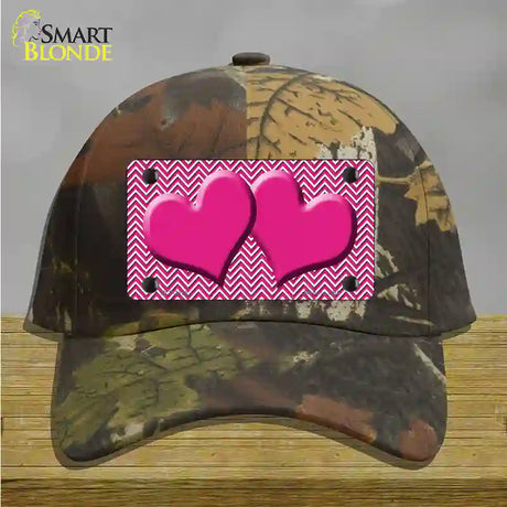 Pink White Chevron Pink Center Hearts Novelty License Plate Hat Cotton / Camoflauge