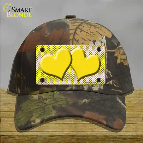 Yellow White Chevron Yellow Center Hearts Novelty License Plate Hat Cotton / Camoflauge