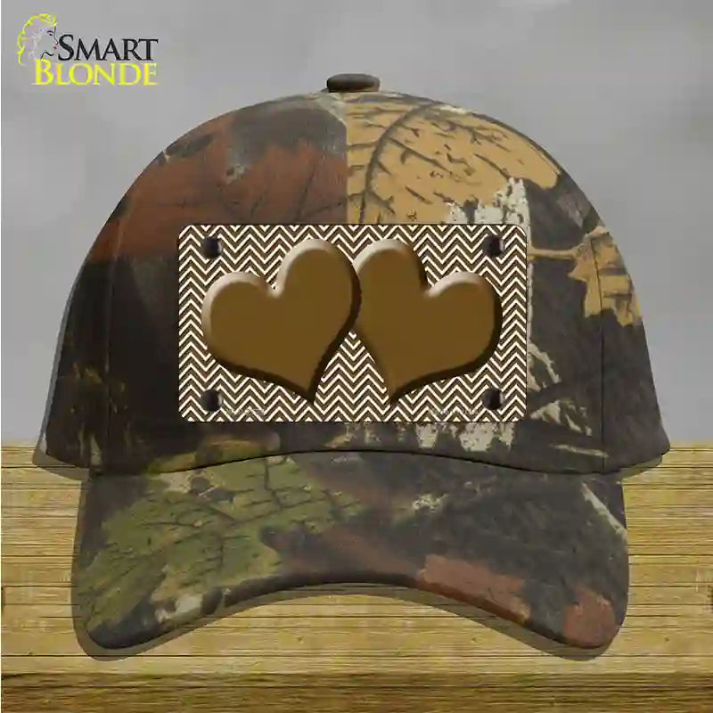 Brown White Chevron Brown Center Hearts Novelty License Plate Hat Cotton / Camoflauge