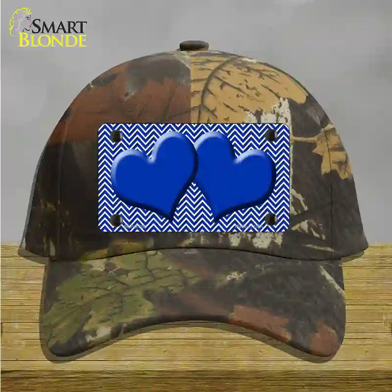 Blue White Chevron Blue Center Hearts Novelty License Plate Hat Cotton / Camoflauge