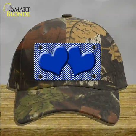 Blue White Chevron Blue Center Hearts Novelty License Plate Hat Cotton / Camoflauge