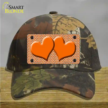 Orange White Chevron Orange Center Hearts Novelty License Plate Hat Cotton / Camoflauge