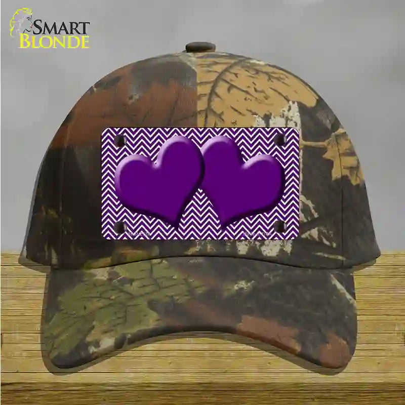 Purple White Chevron Purple Center Hearts Novelty License Plate Hat Cotton / Camoflauge