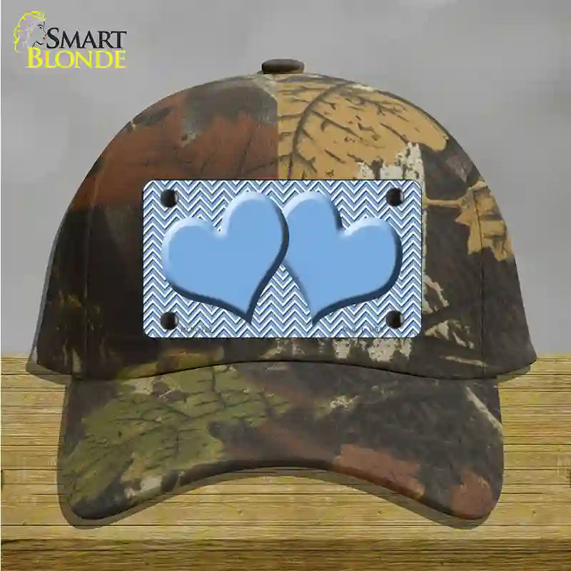 Light Blue White Chevron Light Blue Center Hearts Novelty License Plate Hat Cotton / Camoflauge