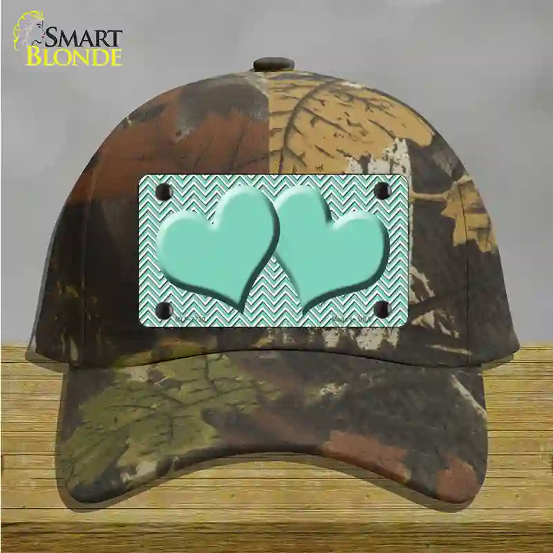 Mint White Chevron Mint Center Hearts Novelty License Plate Hat Cotton / Camoflauge