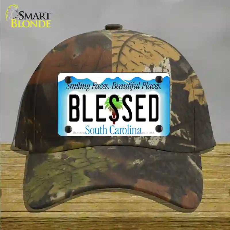 Blessed South Carolina Blue Novelty License Plate Hat Cotton / Camoflauge