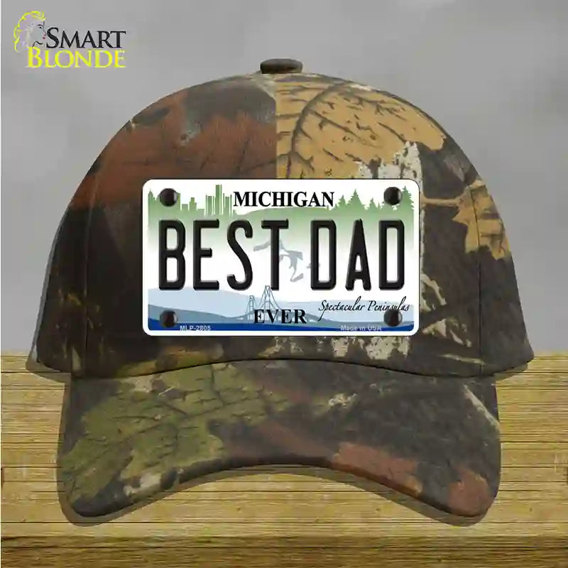 Best Dad Michigan State Novelty License Plate Hat Cotton / Camoflauge