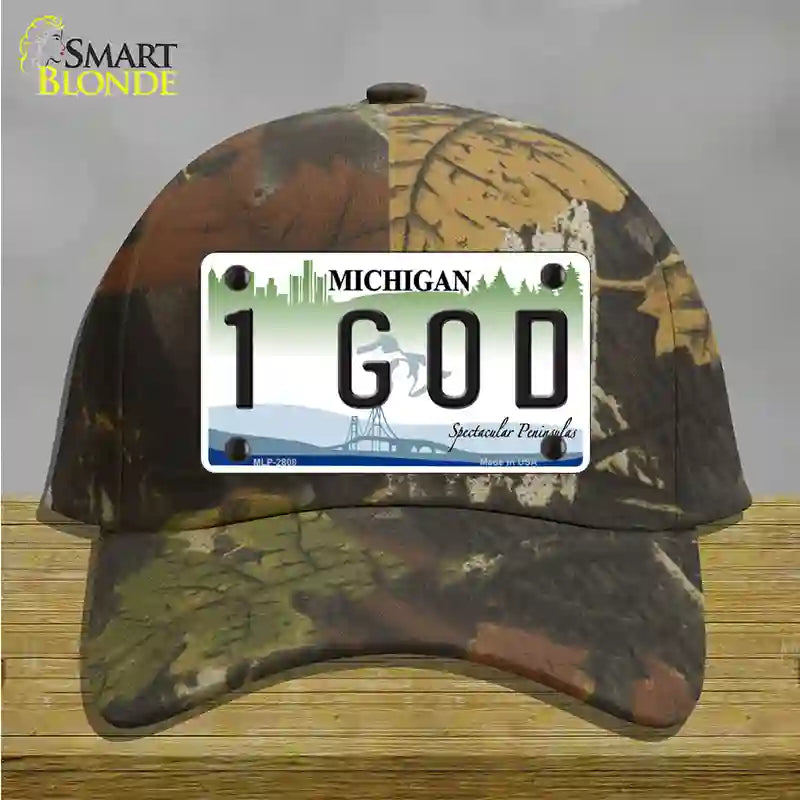 1 GOD Michigan State Novelty License Plate Hat Cotton / Camoflauge