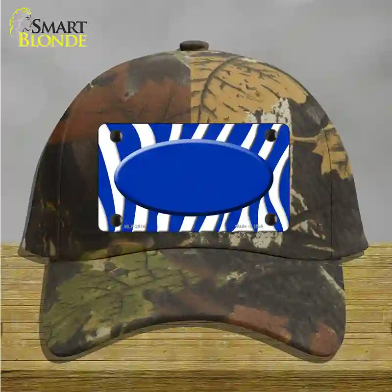 Blue White Zebra Blue Center Oval Novelty License Plate Hat Cotton / Camoflauge