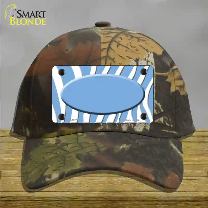 Light Blue White Zebra Light Blue Center Oval Novelty License Plate Hat Cotton / Camoflauge