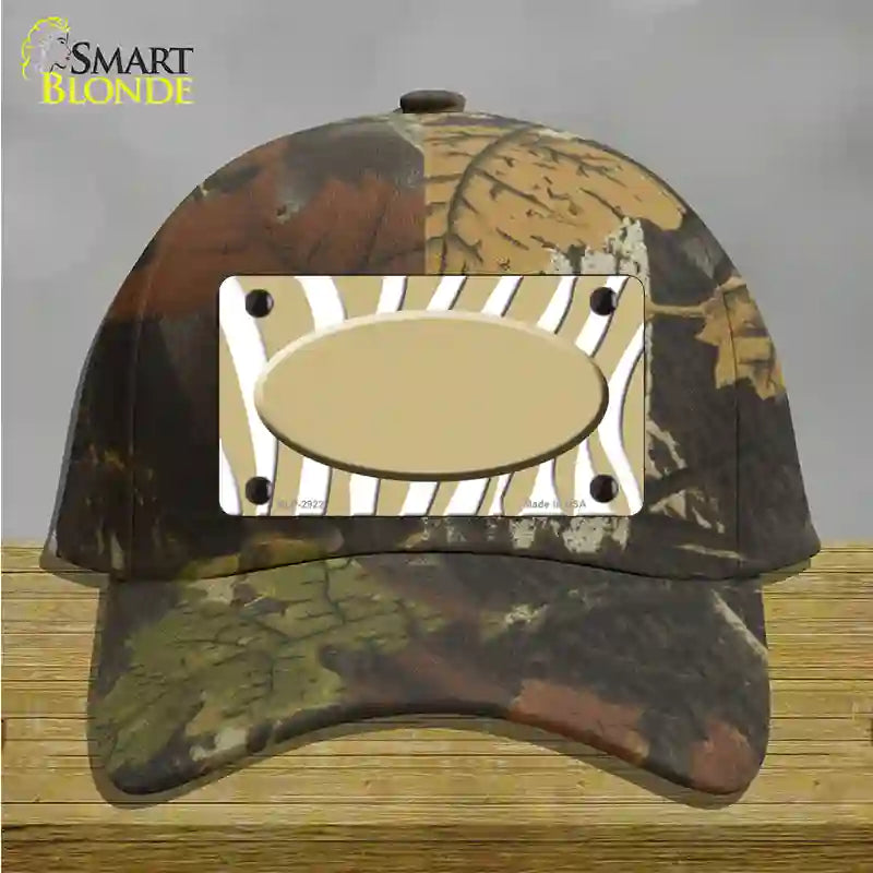 Gold White Zebra Gold Center Oval Novelty License Plate Hat Cotton / Camoflauge