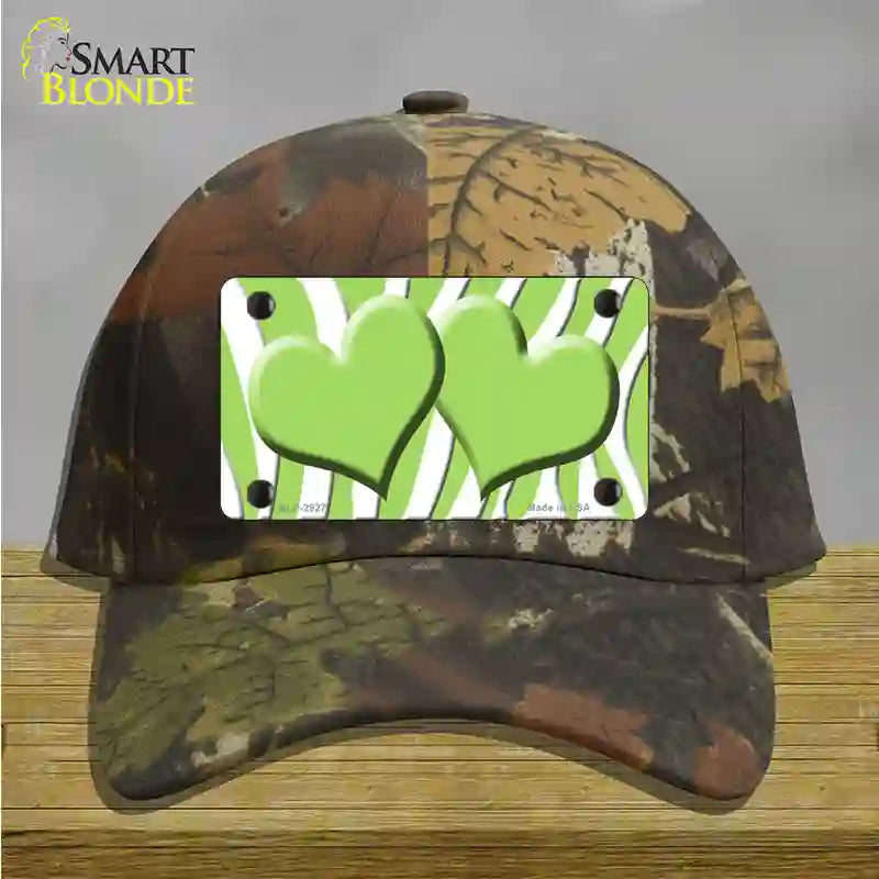 Lime Green White Zebra Lime Green Centered Hearts Novelty License Plate Hat Cotton / Camoflauge