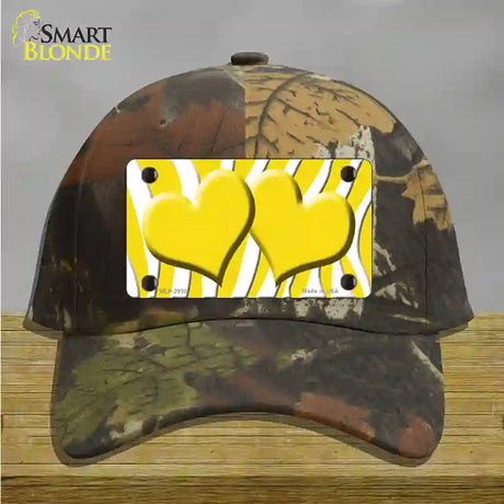 Yellow White Zebra Yellow Centered Hearts Novelty License Plate Hat Cotton / Camoflauge