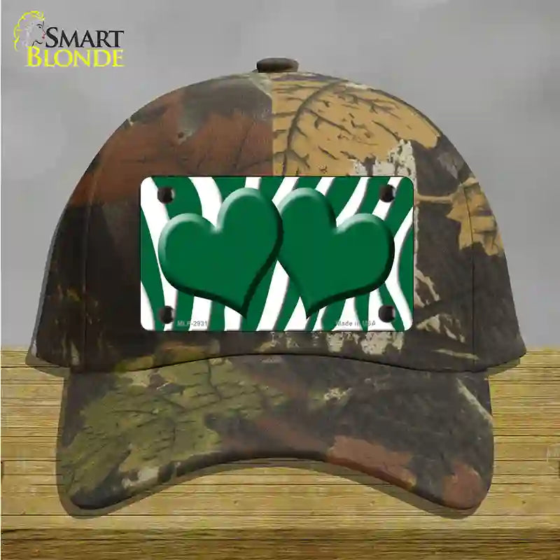 Green White Zebra Green Centered Hearts Novelty License Plate Hat Cotton / Camoflauge