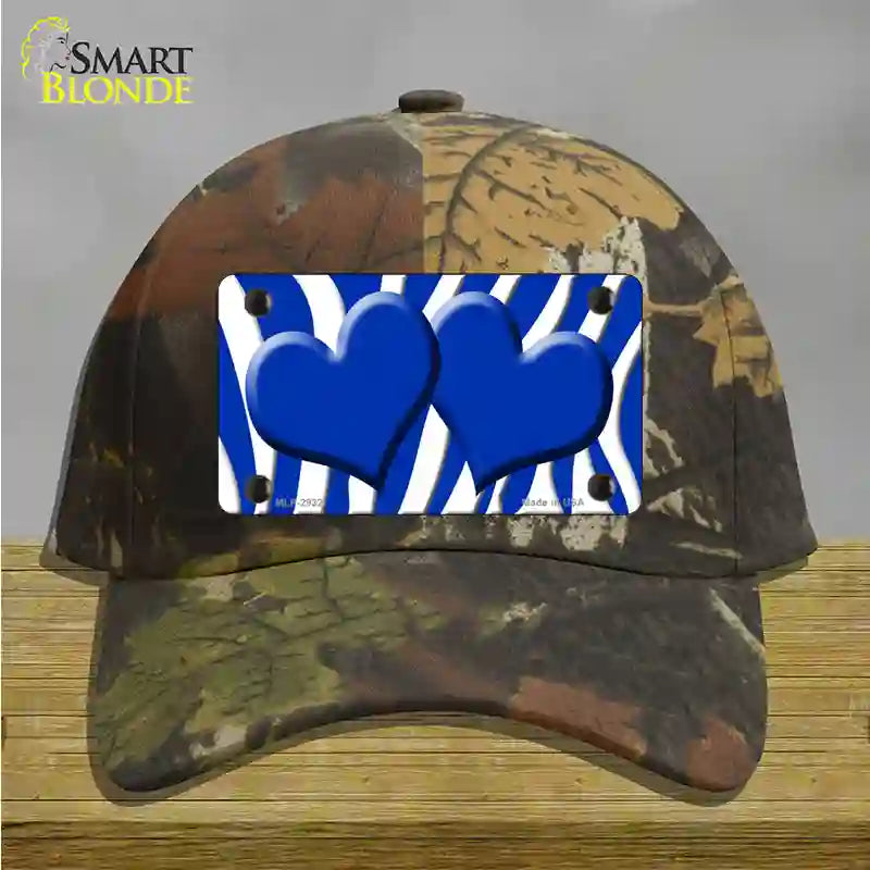 Blue White Zebra Blue Centered Hearts Novelty License Plate Hat Cotton / Camoflauge