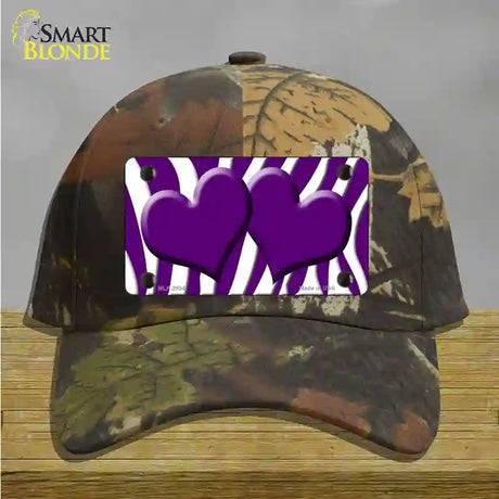 Purple White Zebra Purple Centered Hearts Novelty License Plate Hat Cotton / Camoflauge