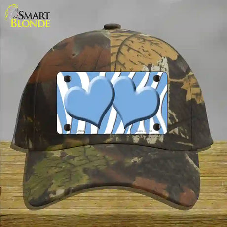 Light Blue White Zebra Light Blue Centered Hearts Novelty License Plate Hat Cotton / Camoflauge