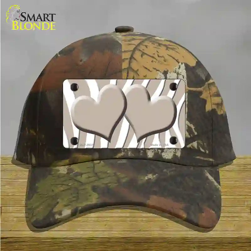 Tan White Zebra Tan Centered Hearts Novelty License Plate Hat Cotton / Camoflauge