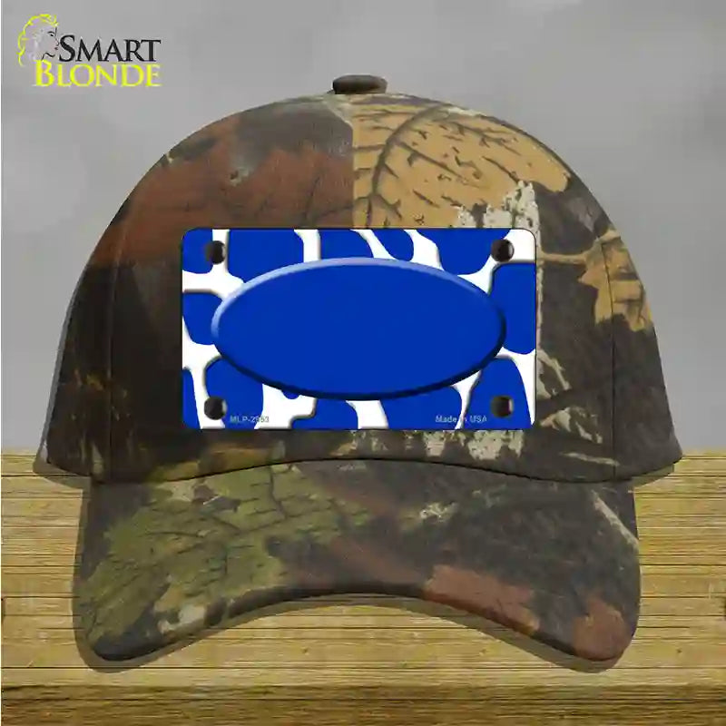 Blue White Giraffe Blue Center Oval Novelty License Plate Hat Cotton / Camoflauge