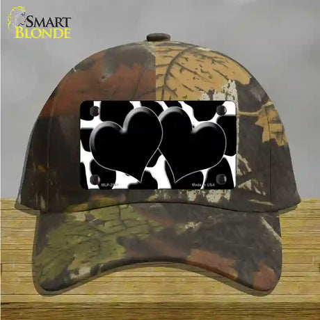 Black White Giraffe Black Centered Hearts Novelty License Plate Hat Cotton / Camoflauge