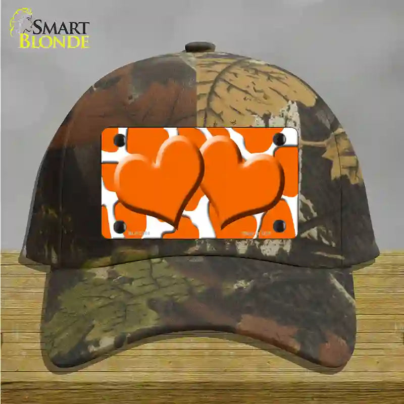 Orange White Giraffe Orange Centered Hearts Novelty License Plate Hat Cotton / Camoflauge