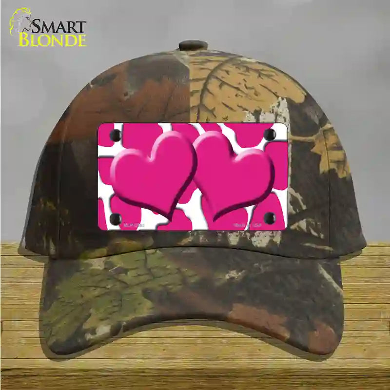 Pink White Giraffe Pink Centered Hearts Novelty License Plate Hat Cotton / Camoflauge