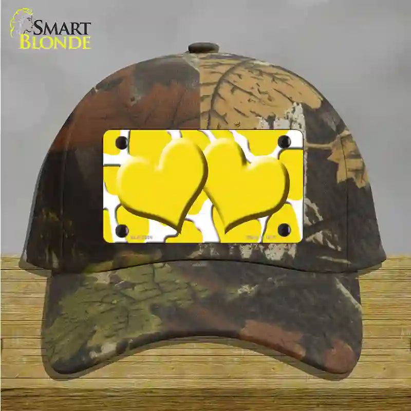 Yellow White Giraffe Yellow Centered Hearts Novelty License Plate Hat Cotton / Camoflauge