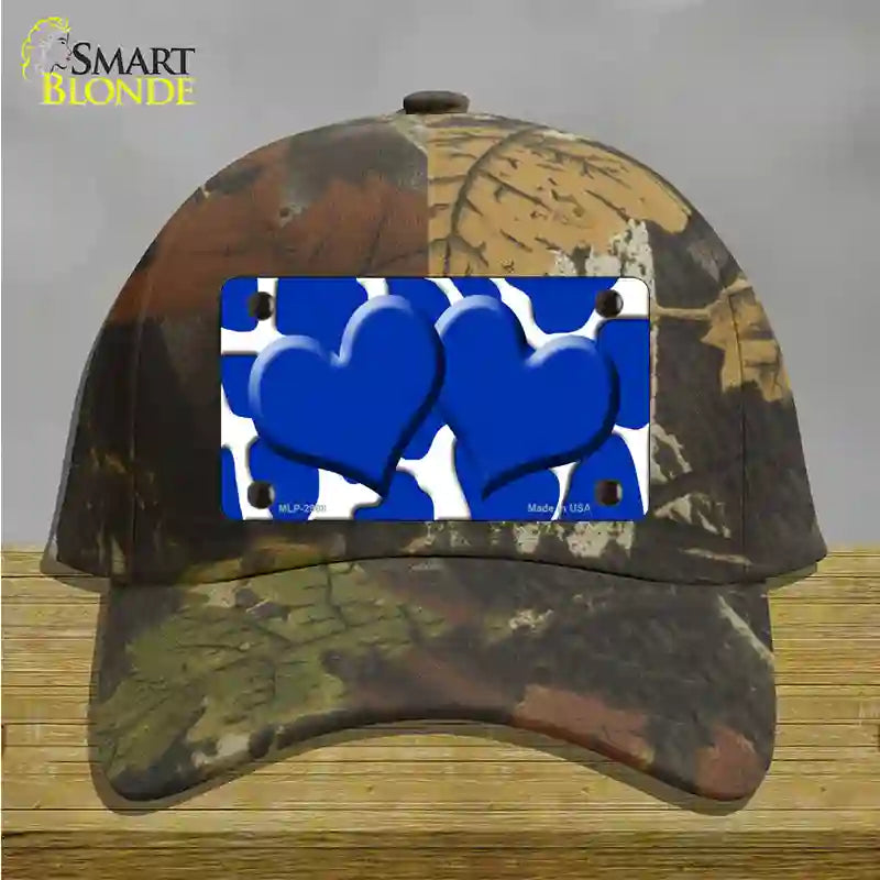 Blue White Giraffe Blue Centered Hearts Novelty License Plate Hat Cotton / Camoflauge