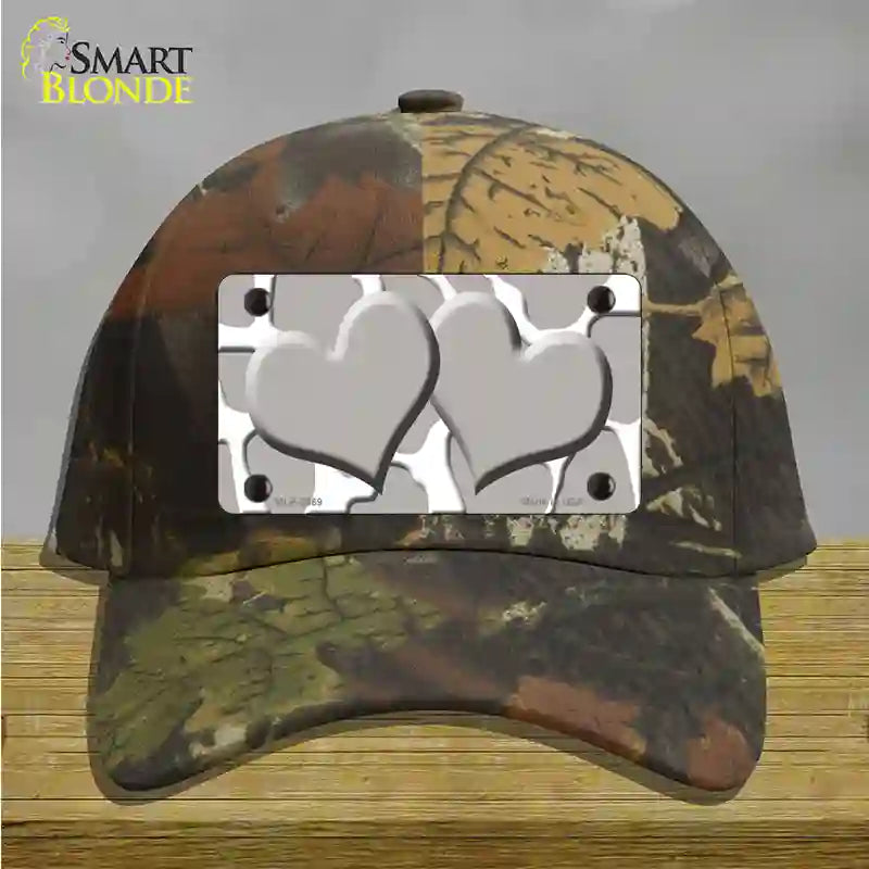 Grey White Giraffe Grey Centered Hearts Novelty License Plate Hat Cotton / Camoflauge