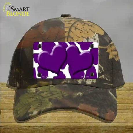 Purple White Giraffe Purple Centered Hearts Novelty License Plate Hat Cotton / Camoflauge